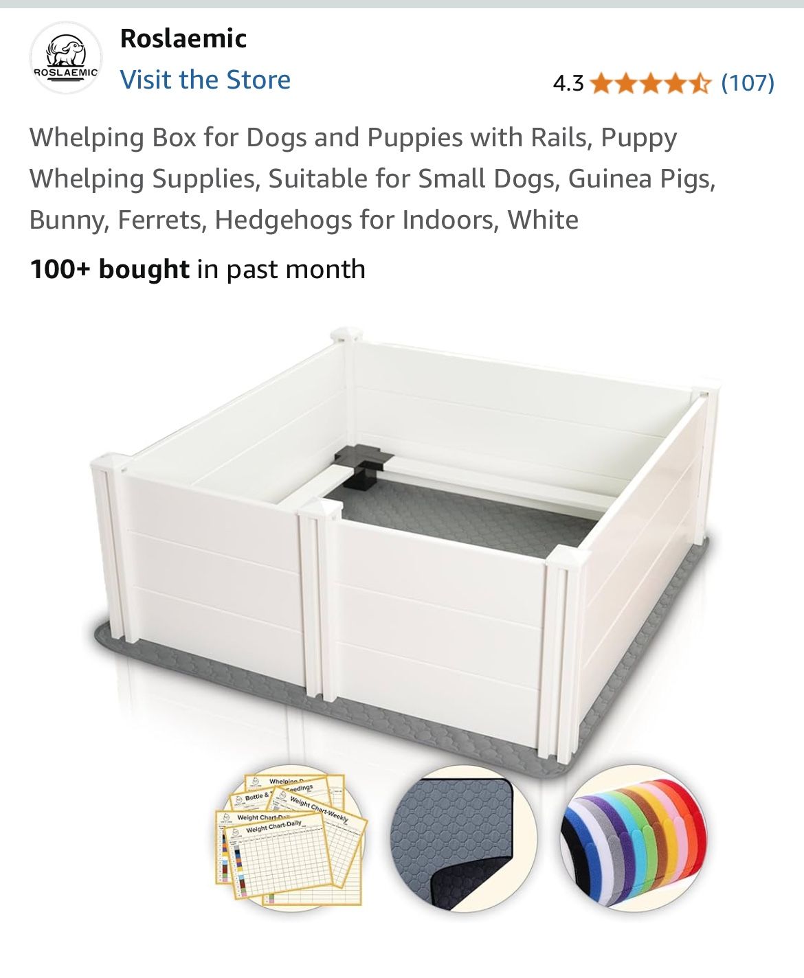 Whelping Box for Dogs and Puppies with Rails, Puppy Whelping Supplies, Suitable for Small Dogs, Guinea Pigs, Bunny, Ferrets, Hedgehogs for Indoors, Wh