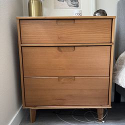 Mid century Modern 3-drawer Solid Wood Dresser With Cutout Handles, Caramel