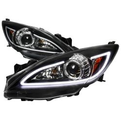 Black Projector Headlight LED DLR Strip Amber Corner For 10-13 Mazda 3 
