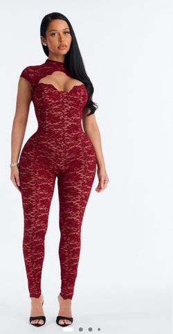 Burgundy lace jumpsuit