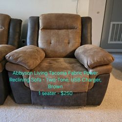 [Reduced Price] Abbyson Living Tacoma Fabric Power Reclining Sofa - Single Seat