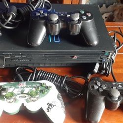 PLAY STATION 2 WITH 3 CONTROLLERS 24 GAMES 1 MEMORY CARD AND 1 HDMI CORD CLICK ON THE PICTURE YOU WILL GET FULL PICTURE SIZE 