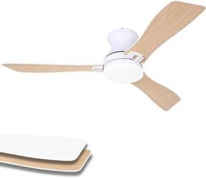 52 Inch Flush Mount Ceiling Fan with Light & Remote, Quiet DC Motor,3 Wood Blades, White