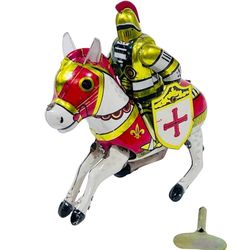 Vintage Knight Riding Horse Mechanical Tin Wind Up Toy 1970s Reproduction