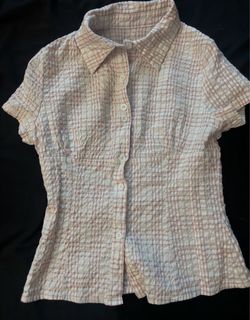 cream and baby pink striped baby doll button up