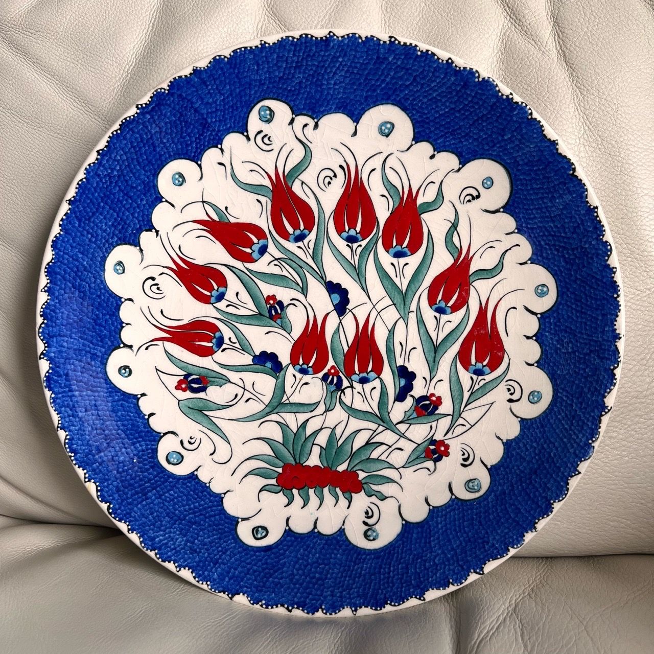 Hand-Painted Blue and Red Floral Decorative Hanging Plate 12” for Sale ...