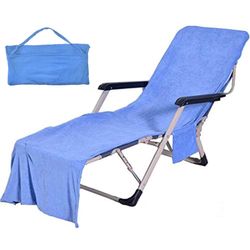 Double Layer Chaise Lounge Pool Chair Cover Beach Towel Fitted Elastic Pocket Won't Slide