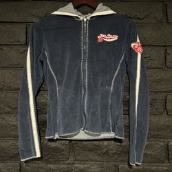 Vintage Y2K Joe Boxer Women's Small Blue Velour Full Zip Hoodie Jacket (Read Description)