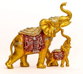 Baby and Mama Elephant Statue With Trunk Facing Upwards Collectible Wealth Lucky Elephant Figurine,Perfect Home Decor