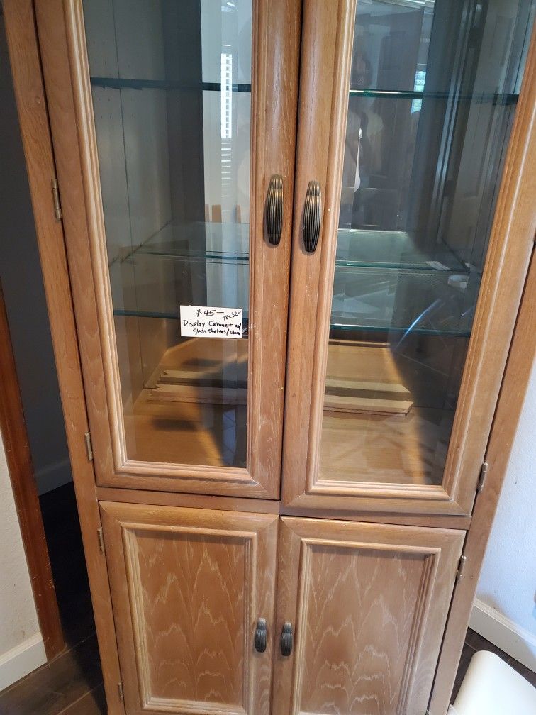Oak And Glass Display Cabinet