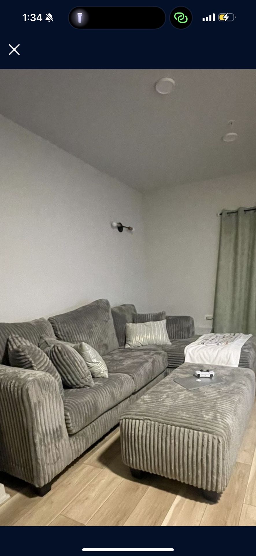 Grey Sectional W/ Ottoman And Pillows
