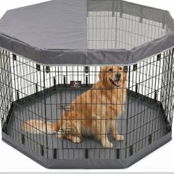 42” Tall Dog Playpen With Cover Dog Run, Dog Cage 8 Panels Fence with Door