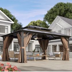 New In Boxes!!12x16 Polycarbonate Hardtop Gazebo With Curtain And Netting 