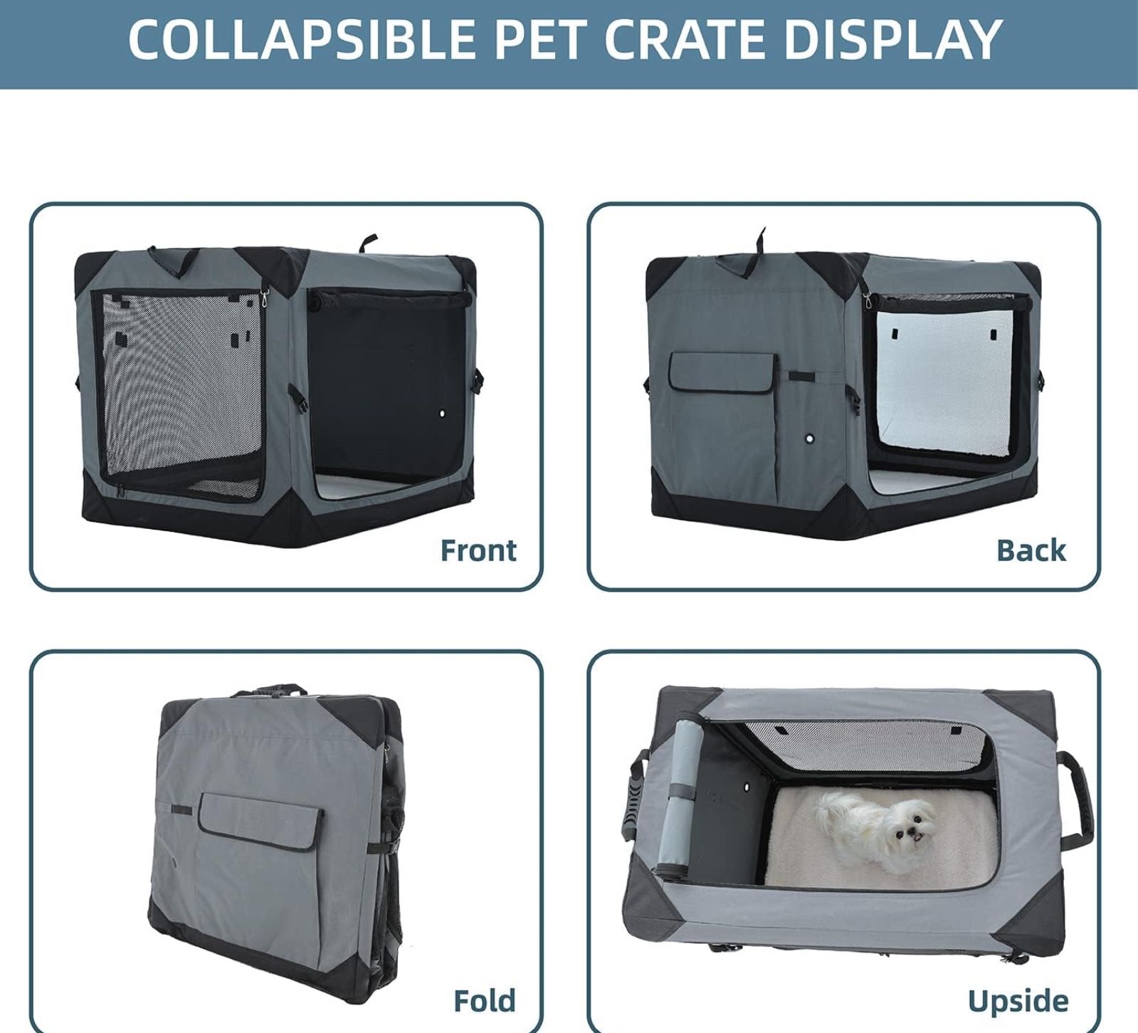 New Pettycare 26 Inch Collapsible Dog Crate for Medium Dogs, 4-Door Foldable 26”L x 18” W x 18” H. For pets up to 33 lbs Gray Black