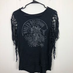 Women’s Harley Davidson Custom Fringed Sleeves T-Shirt