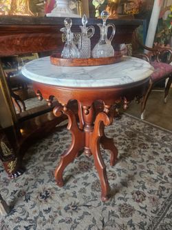 Victorian Genuine Mahogany Marble Top Parlor Table