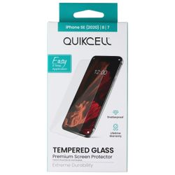 (2 Available) Quikcell Tempered Glass Screen Protector for Apple IPhone SE (2020) / 8 / 7