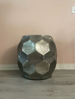 Faceted Metal Drum Side Table