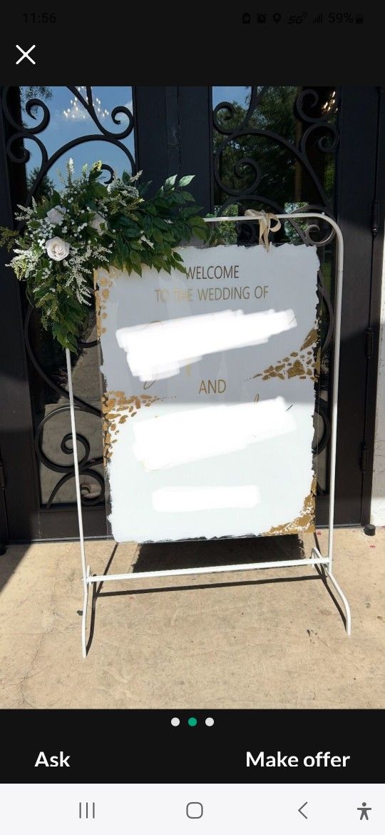 Acrylic Wedding Sign, Flowers And Stand