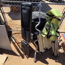 Incline Bench And Curl Bar With Some Weights 