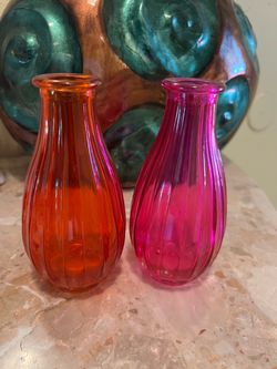 Set of 2 Colored Glass Bud Vases