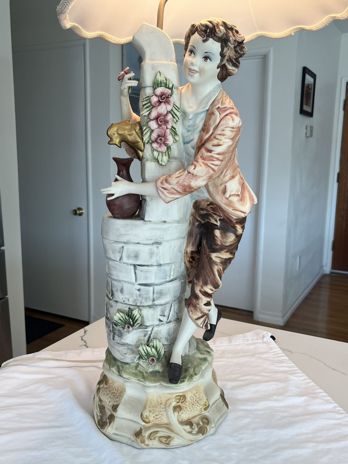 Vintage Italian Capodimonte Porcelain Table Lamps