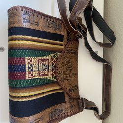 ARTISAN Bolivian bag handmade with aguayo multicolor and leather