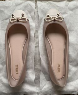 MELISSA DOLL V PINK/BEIGE CAP TOE BALLET FLAT SIZE 7 $60.00