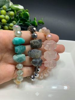 Irregular Natural Stone Open Bracelet Round Glass Beads Clasp Bracelet, Each $12