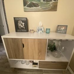 Bar side buffet table - white and wood, sturdy and in excellent condition