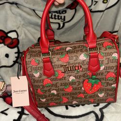 Juicy Brown N Red Strawberry Satchel Bag Medium Size  