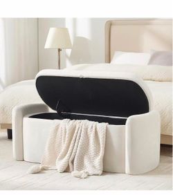 Oval Ottoman Bench with 20 Gal Storage Space Upholstered Chenille Seating End of Bed Storage Bench Storage Ottoman with Storage for Bedroom, Living Ro
