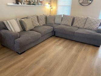 Luxury Cindy Crawford Home Feather-Down Gray Sectional Couch