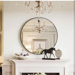 28 inch Black Round Mirror, Wall-Mounted Circle Mirror for Bathroom & Living Room Decoration