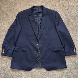 Chaps Ralph Lauren 48L Navy Blue Gold Button 100% Wool Blazer Jacket Sport Coat