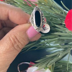 Beautiful Onyx And Marcasite Ring