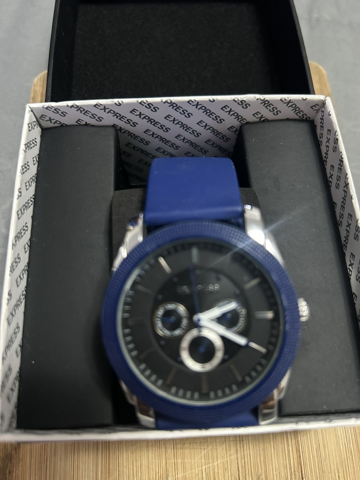 Men’s Express blue watch in box .used twice .need battery 🔋