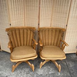 Vintage Maple Wood Colonial Style Spring Swivel Rocker Chairs
