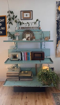 Blue metal shelf