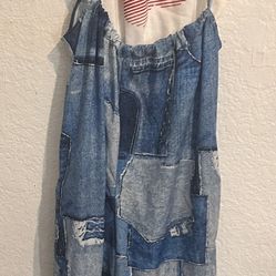 Wide Leg Jean Plaid Pattern Casual Woman Overalls Shirt Not Included XL Blue