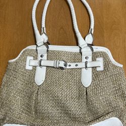 Dana Buchman Shoulder Bag Purse Tote Woven Straw and Faux Leather Summer Lined
