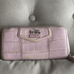 Coach Pink Croc Embossed Wallet