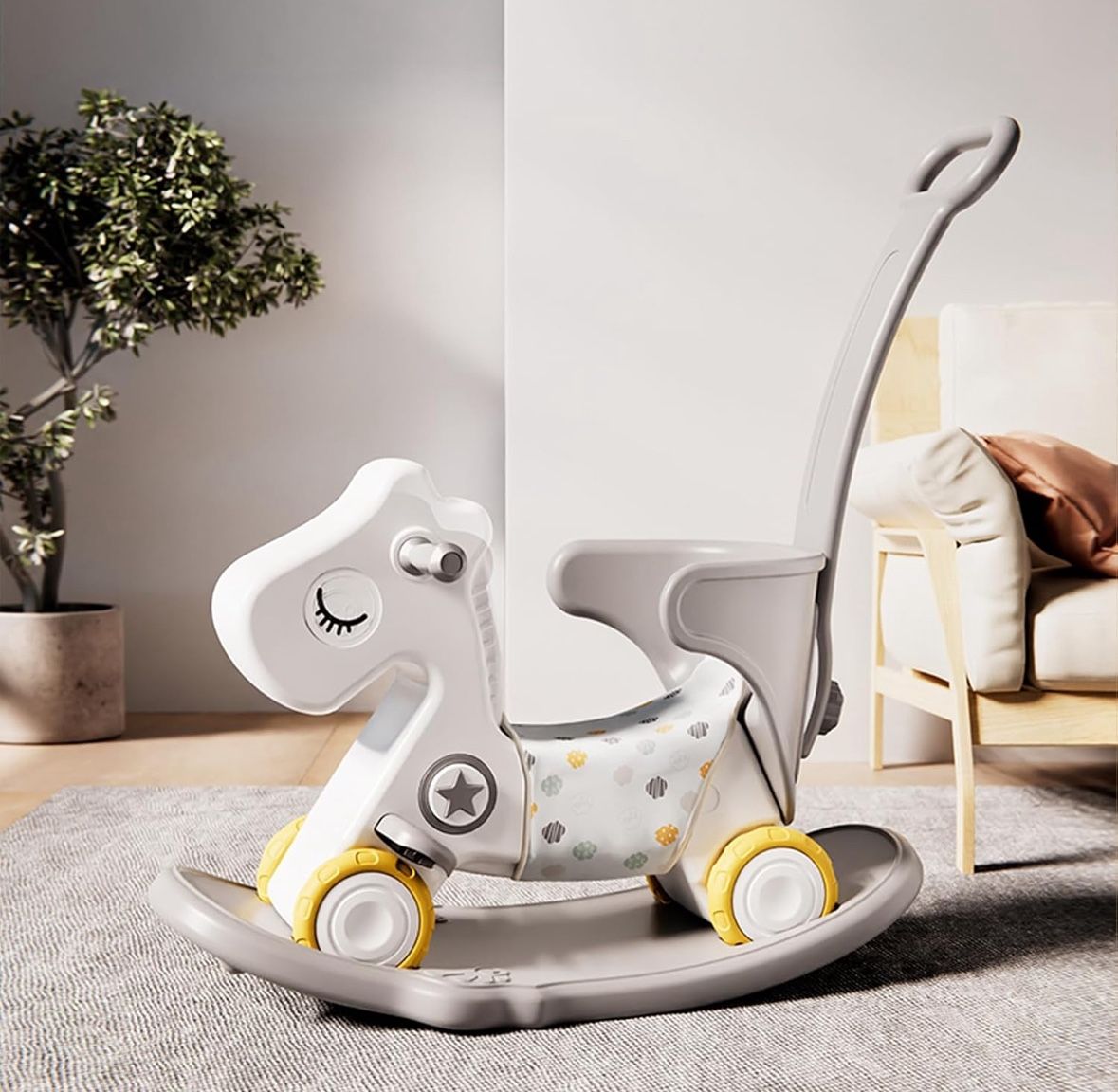 "Rocking Horse Ride On Toys, 4 in 1 Kids for Toddlers, Baby Push Bike Rocking Chair with Balance Board, Gift for Kids (Grey)