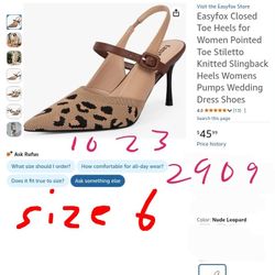 Easyfox Closed Toe Heels for Women Pointed Toe Stiletto Knitted Slingback Heels Womens Pumps Wedding Dress Shoes Size 6 Only