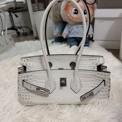 White Croc-Embossed Handbag