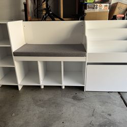 Kids toy box with bench and book shelf