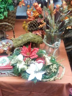 Various baskets and floral arrangements