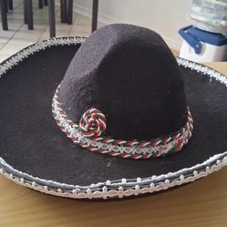 Mexican Mariachi Hat black with lace trim around the hat measure 13' wide,  6" tall,  For Kids 