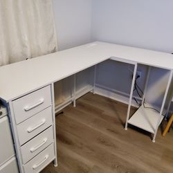 L-shaped white table