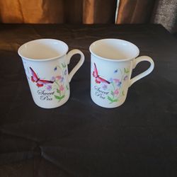 Fisher Bone China Tea Cups/mugs Sweet Pea 2x